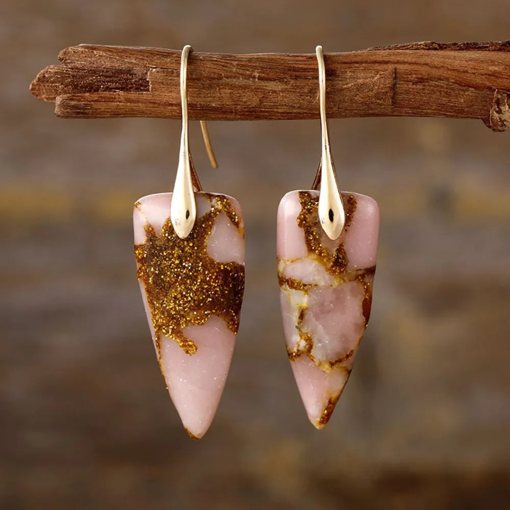 Natural Stone & Gold Shimmer Geometric Shape Earrings
