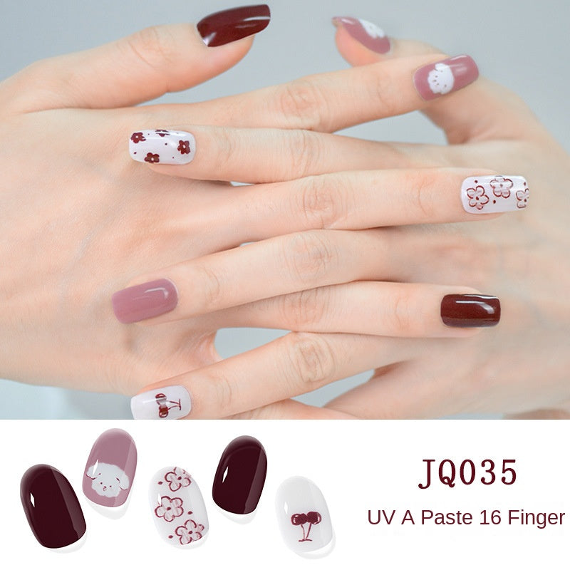 Gel Nail Art Patches Semi-Cured UV Light Nail Stickers Waterproof 16 Patch Sets with Many Designs Halloween Christmas Nail Art