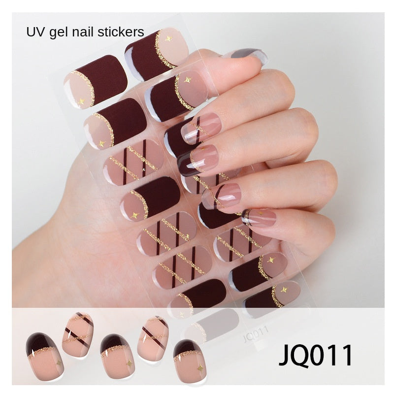Gel Nail Art Patches Semi-Cured UV Light Nail Stickers Waterproof 16 Patch Sets with Many Designs Halloween Christmas Nail Art
