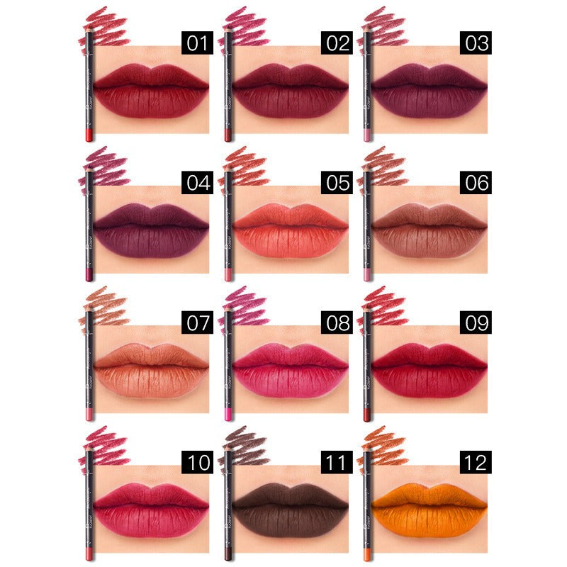 Twelve-color Lip Liner Waterproof Non-fading Matte Velvet Lipstick Pencil