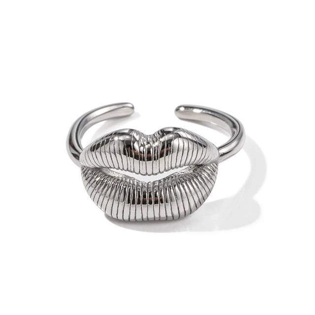 Trendy Stainless Steel Lip Design Ring, Women's Adjustable Size Ring with Lips Jewelry Gift