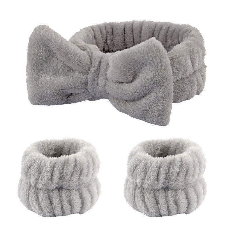 Soft Stretchy Bow Headband with Waterproof Wrist Strap Set for Face Washing