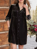 High-Low Button Up Long Sleeve Mid Length Dress