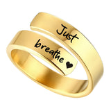 Just Breathe Wrap Titanium Steel Ring with Engraved Lotus or Heart Adjustable Size
