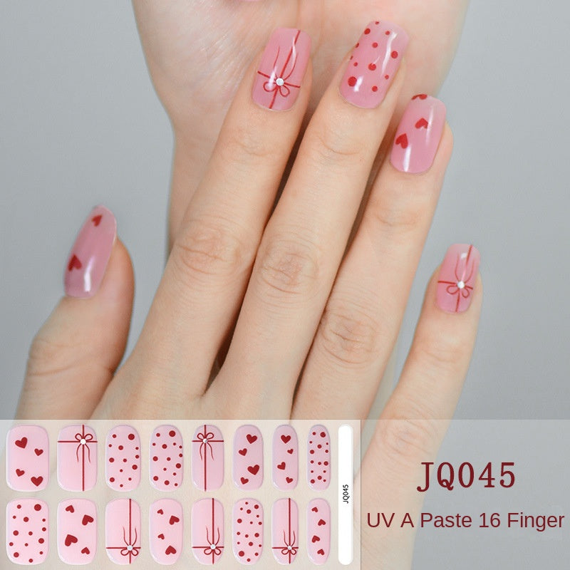 Gel Nail Art Patches Semi-Cured UV Light Nail Stickers Waterproof 16 Patch Sets with Many Designs Halloween Christmas Nail Art
