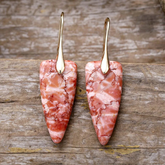 Natural Stone & Gold Shimmer Geometric Shape Earrings