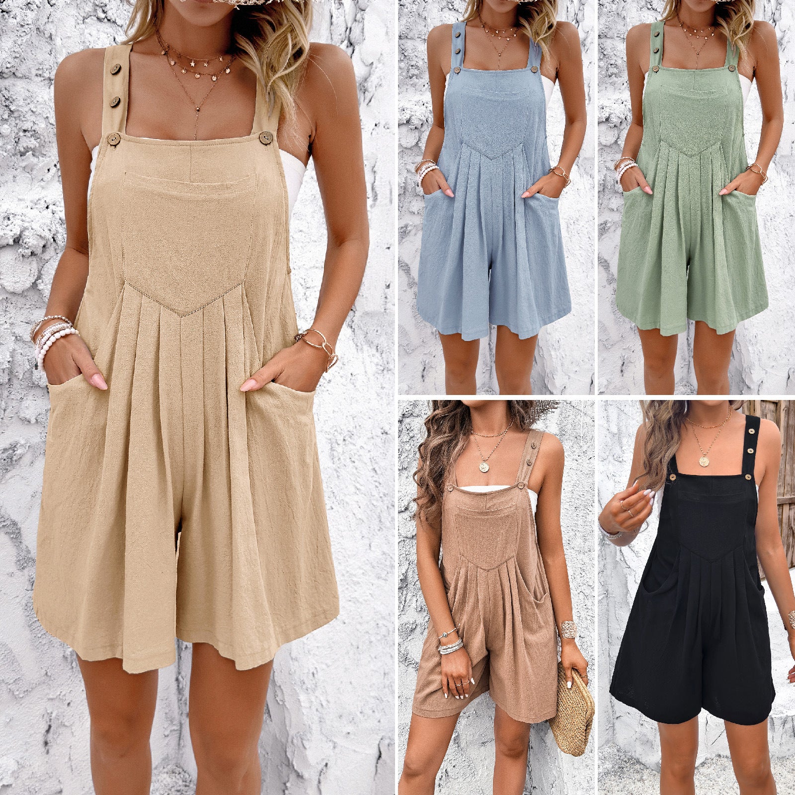 Casual Button Shoulder Strap Short Jumpsuit