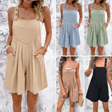 Casual Button Shoulder Strap Short Jumpsuit