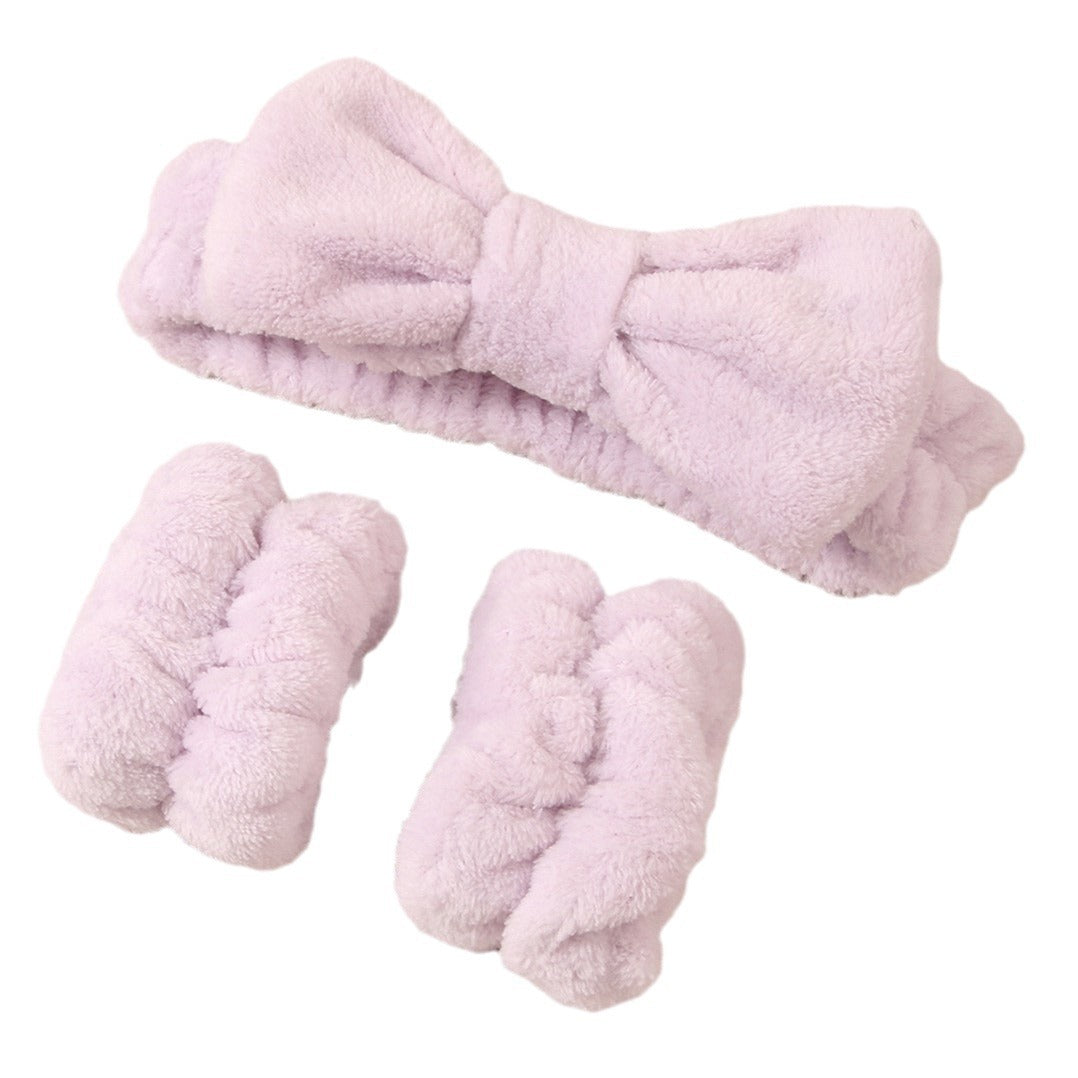 Soft Stretchy Bow Headband with Waterproof Wrist Strap Set for Face Washing