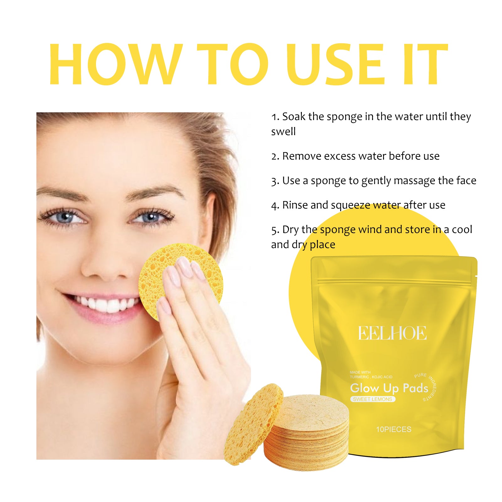 Turmeric Cleansing Pad Deeply Cleanses Skin, Removes Dirt, Controls Oil And Softens Exfoliated And Tender Skin