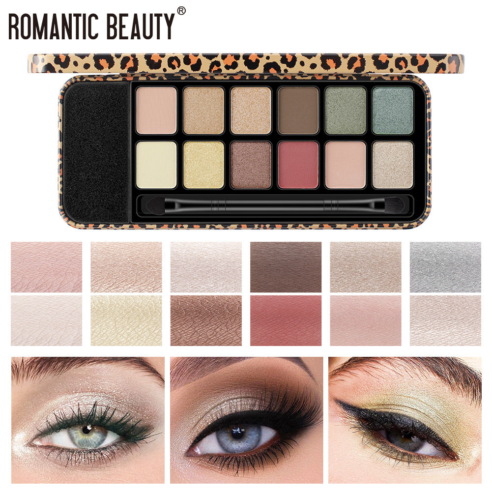 Multicolor Leopard Eye Shadow Palette Pearlescent Matte Glitter Powder Eye Shadow With Brush