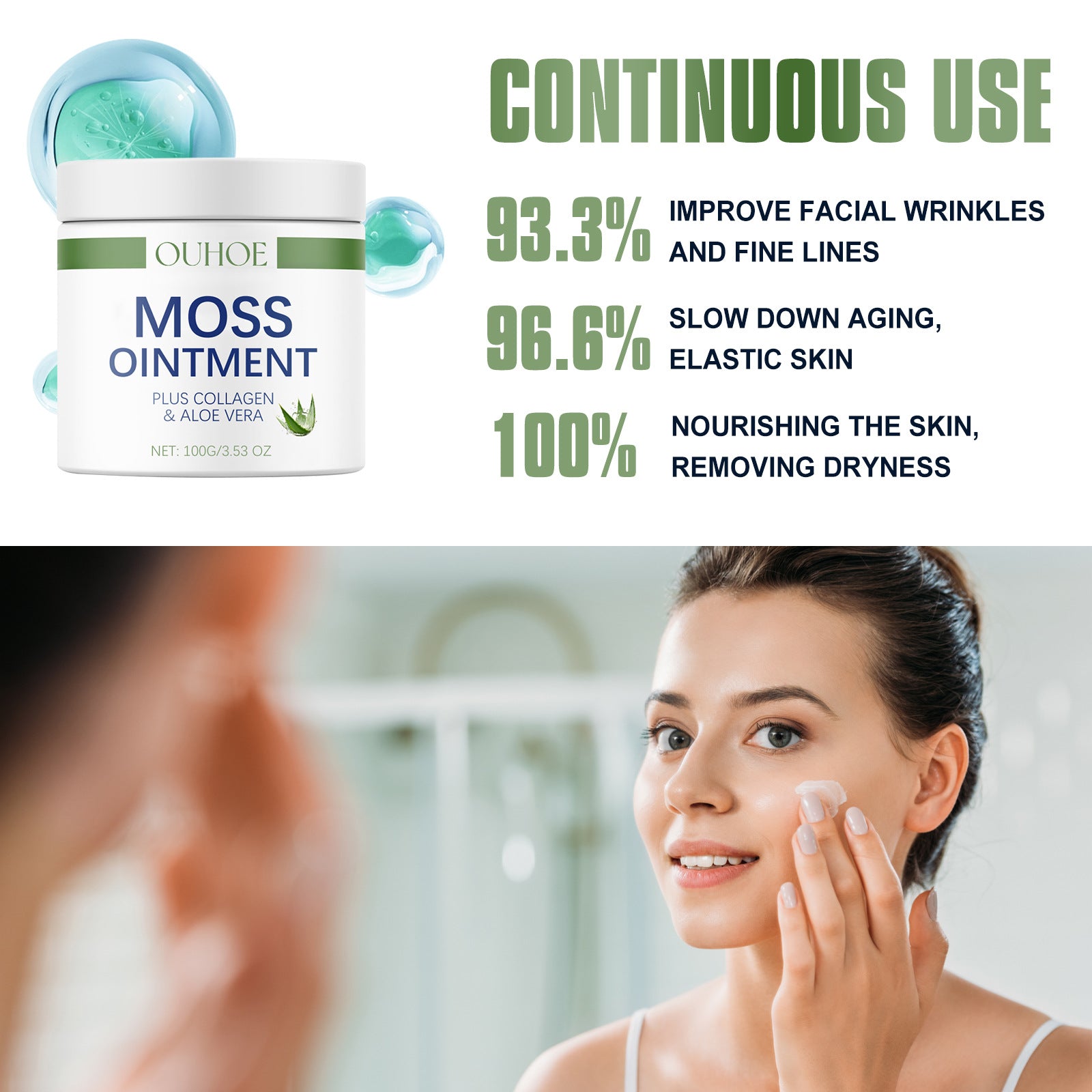 Anti-Aging Moss Moisturizing Ointment, Face Collagen Hydrating Anti-Wrinkle Aloe Essence Moisturizing Refreshing Cream