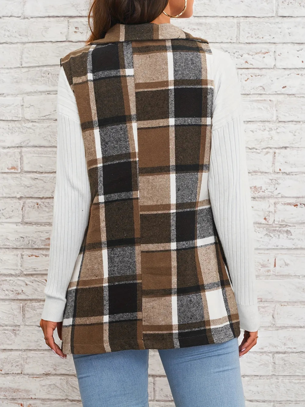 Fall Elegant Style Versatile Plaid Sleeveless Cardigan Vest