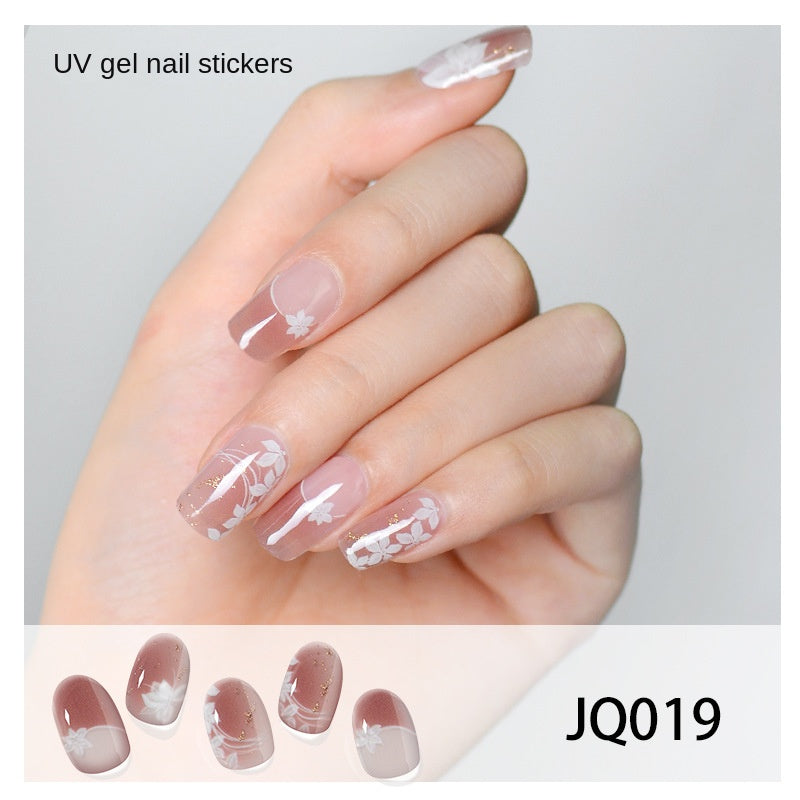 Gel Nail Art Patches Semi-Cured UV Light Nail Stickers Waterproof 16 Patch Sets with Many Designs Halloween Christmas Nail Art