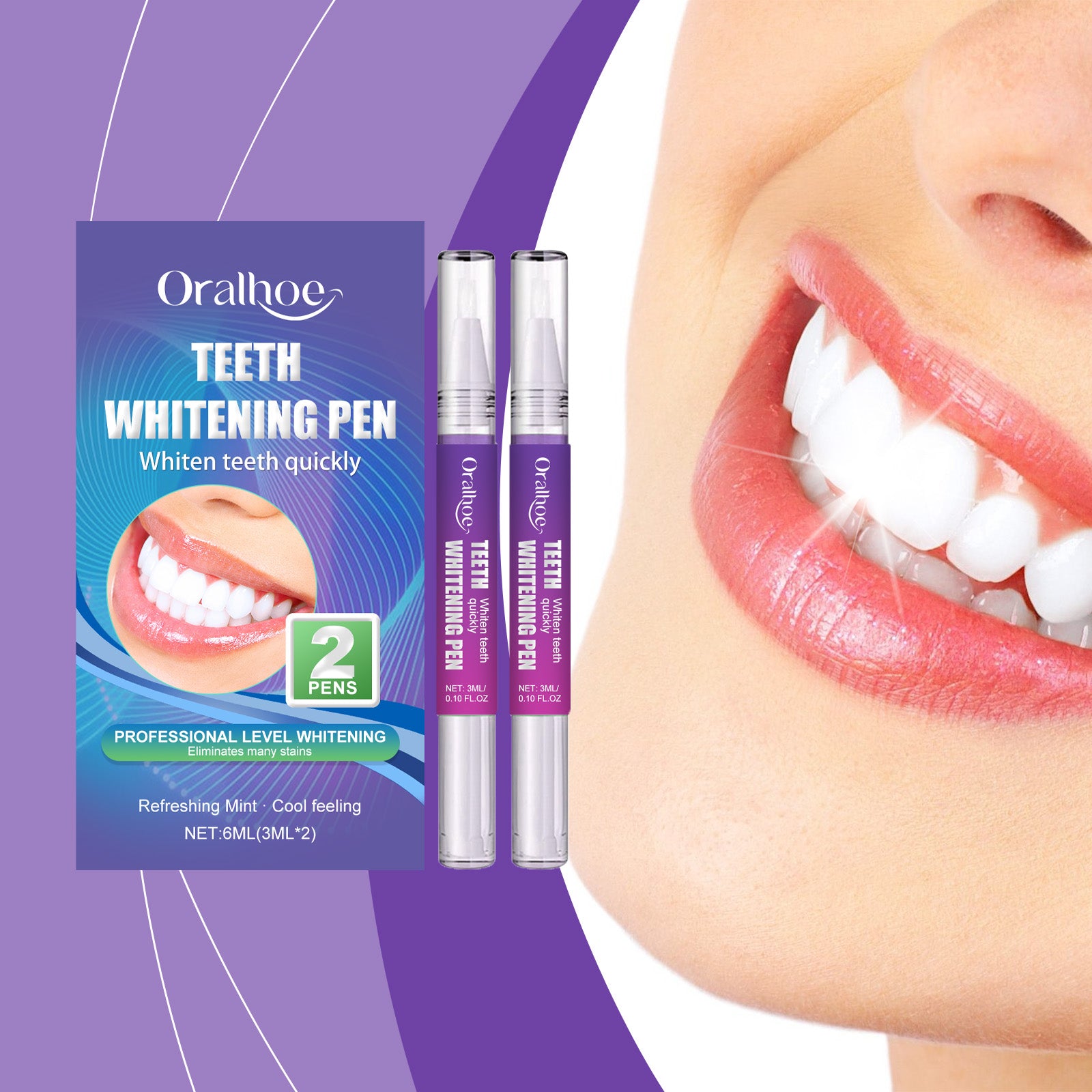 Whitening Tooth Care Gel Pens, Gentle for Sensitive Teeth Natural Shine 2 Pack