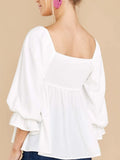Simple Mid Sleeved Flowy Ruffles Square Neck Top