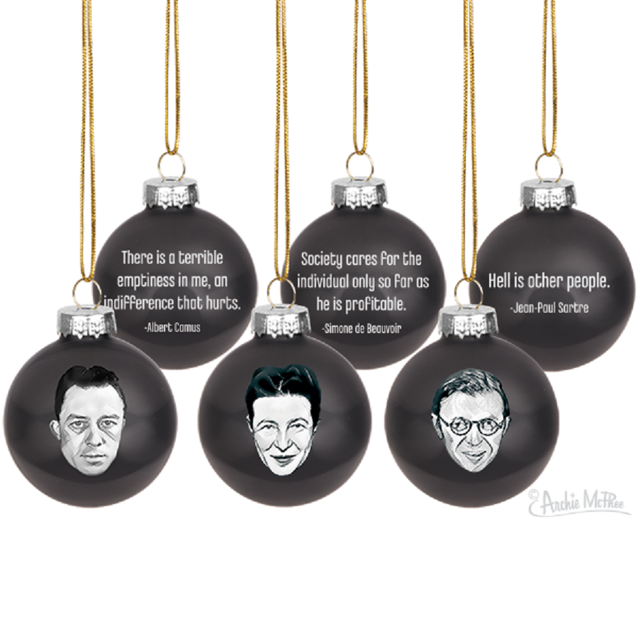 Existentialist Holiday Glass Mini Ornaments Set in Black