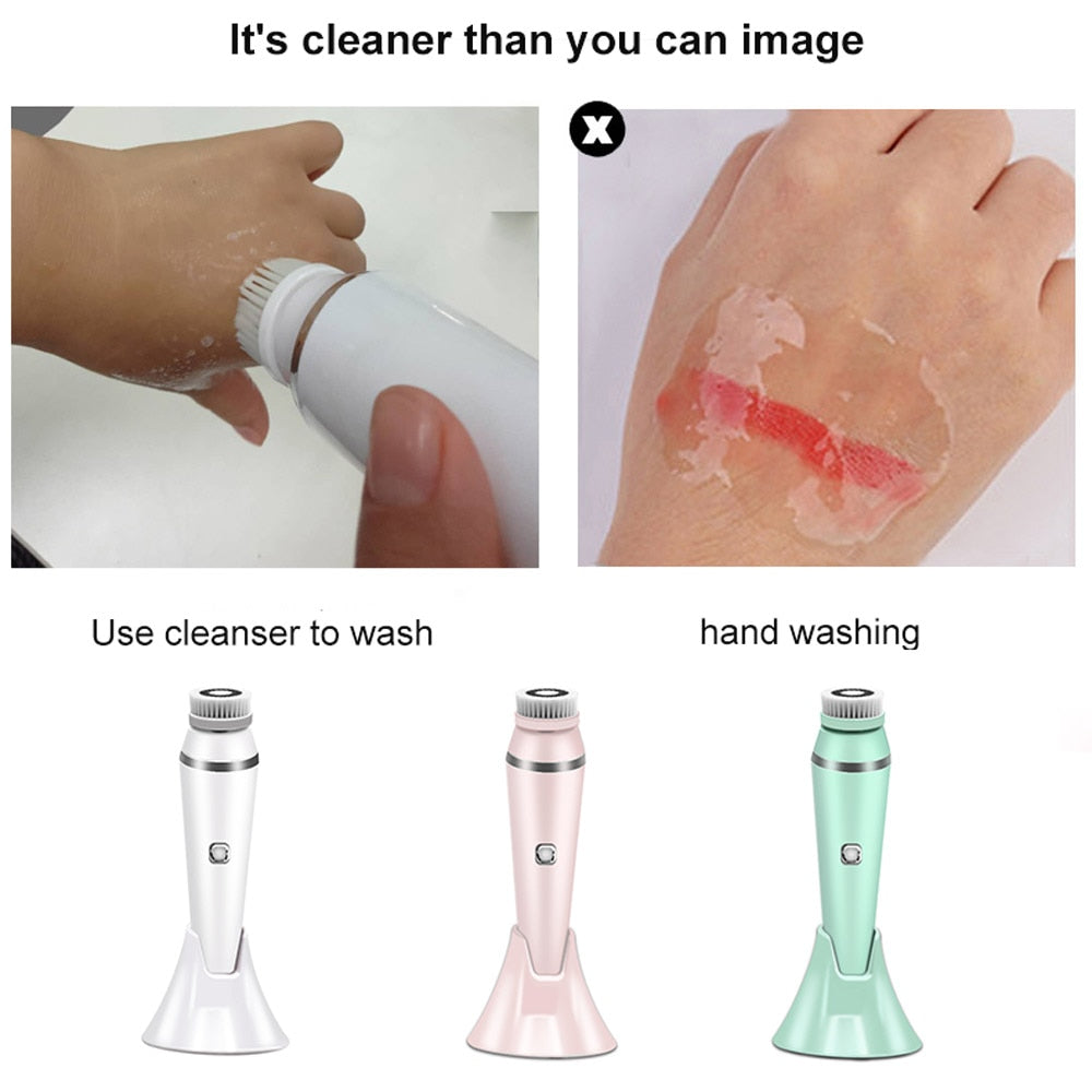 4 in 1 Electric Deep Cleansing Face Brush Spinning Pore Cleaner Face Wash Tool Makeup Remover