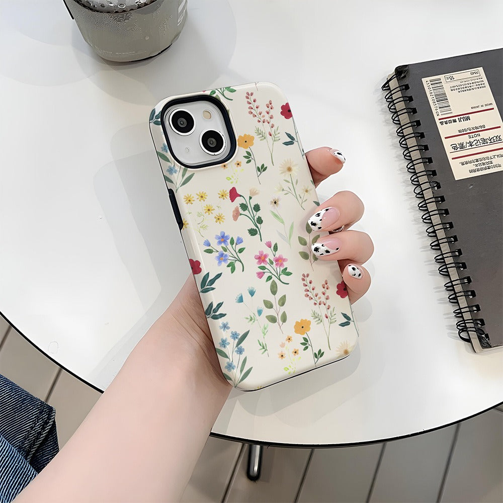Floral Pretty Phone Case Apple 15 Double Layer Film Case 13pm Hard Case 14