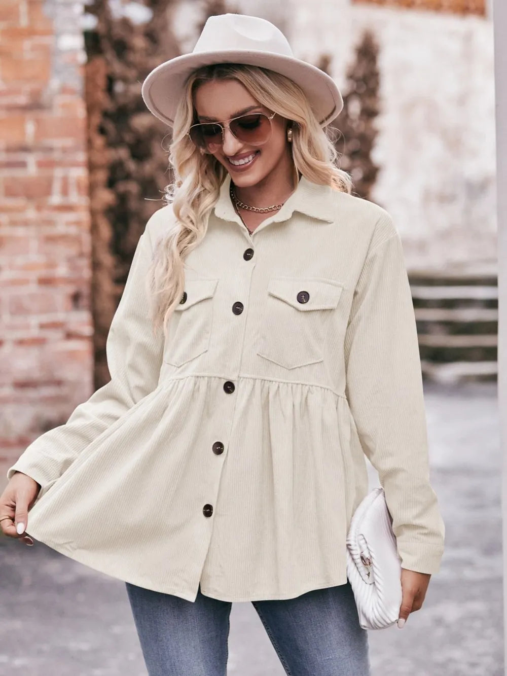 Mandy Autumn Collared Neck Loose Fit Button Down Top