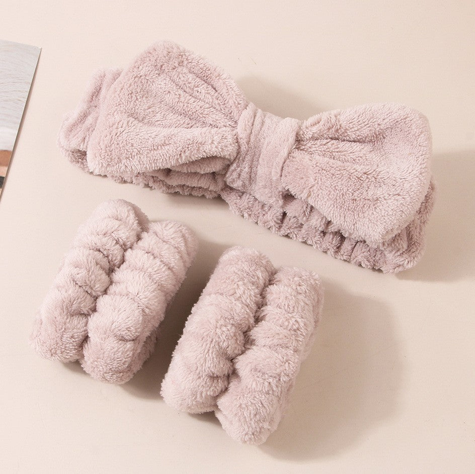 Soft Stretchy Bow Headband with Waterproof Wrist Strap Set for Face Washing