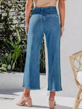 High Waist Cropped Wide Leg Jeans with Pockets