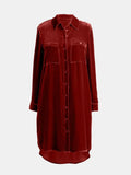 High-Low Button Up Long Sleeve Mid Length Dress