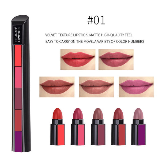 Matte Velvet Lipstick 5 in 1 Color Waterproof Colorfast Lipstick