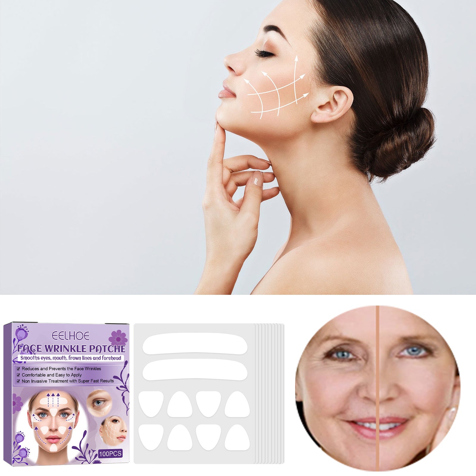 Facial Wrinkle Anti-aging Mask Patches, Lifts Facial Skin Tightens Mouth Line 100 Patches