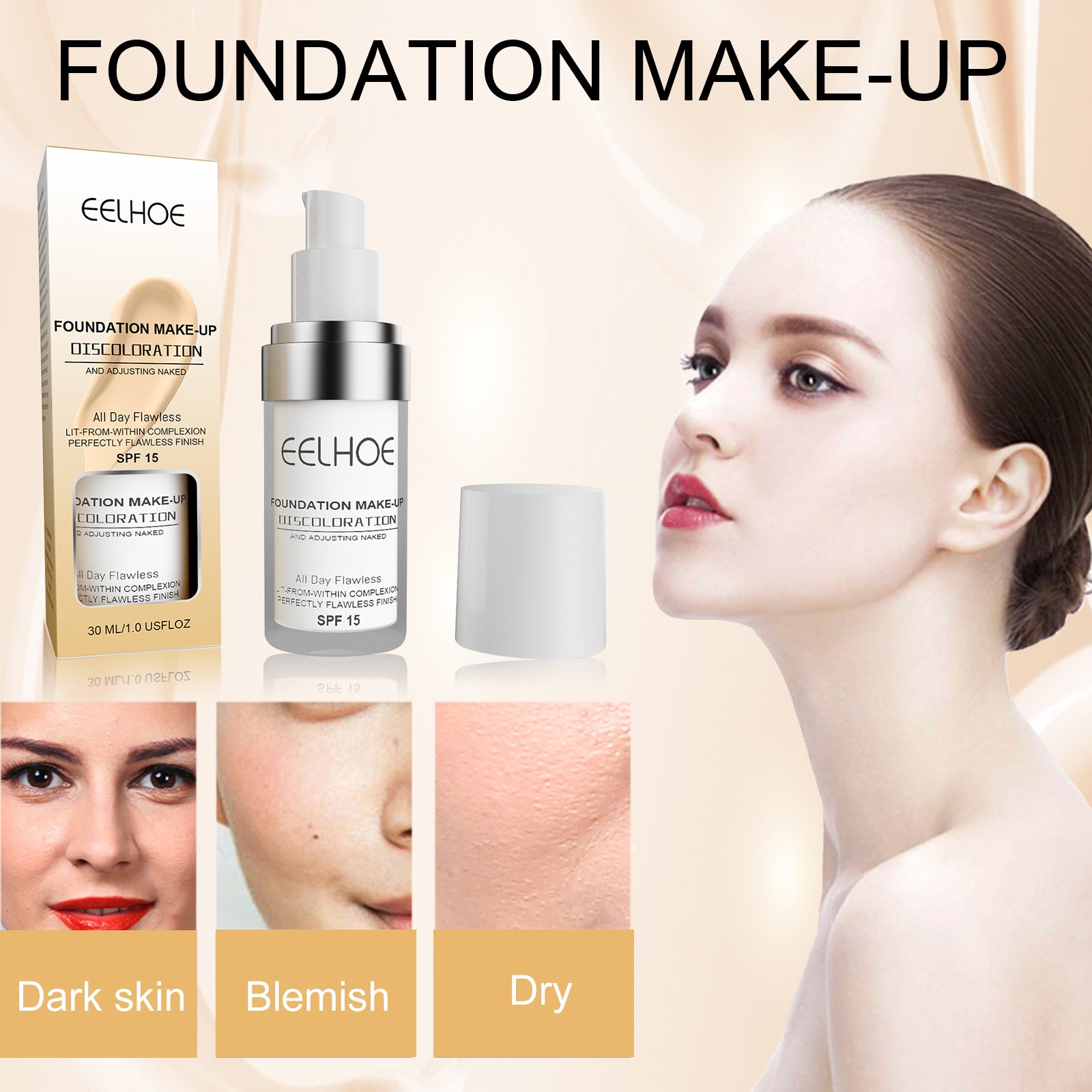 Color Change Liquid Foundation Long-Lasting Moisturizing, Warming, Brightening And Clear Natural Complexion