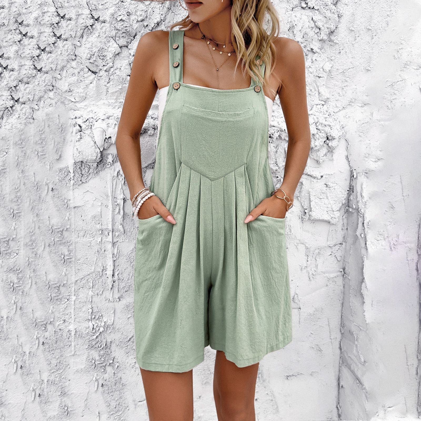 Casual Button Shoulder Strap Short Jumpsuit