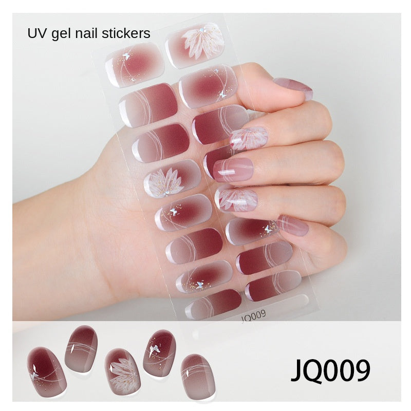 Gel Nail Art Patches Semi-Cured UV Light Nail Stickers Waterproof 16 Patch Sets with Many Designs Halloween Christmas Nail Art
