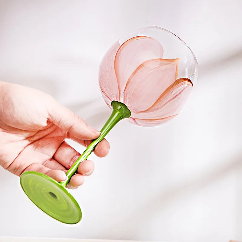 Hand Painted Floral Glass Goblet Cup 1 Piece Wine Glasses for Wedding Party Events