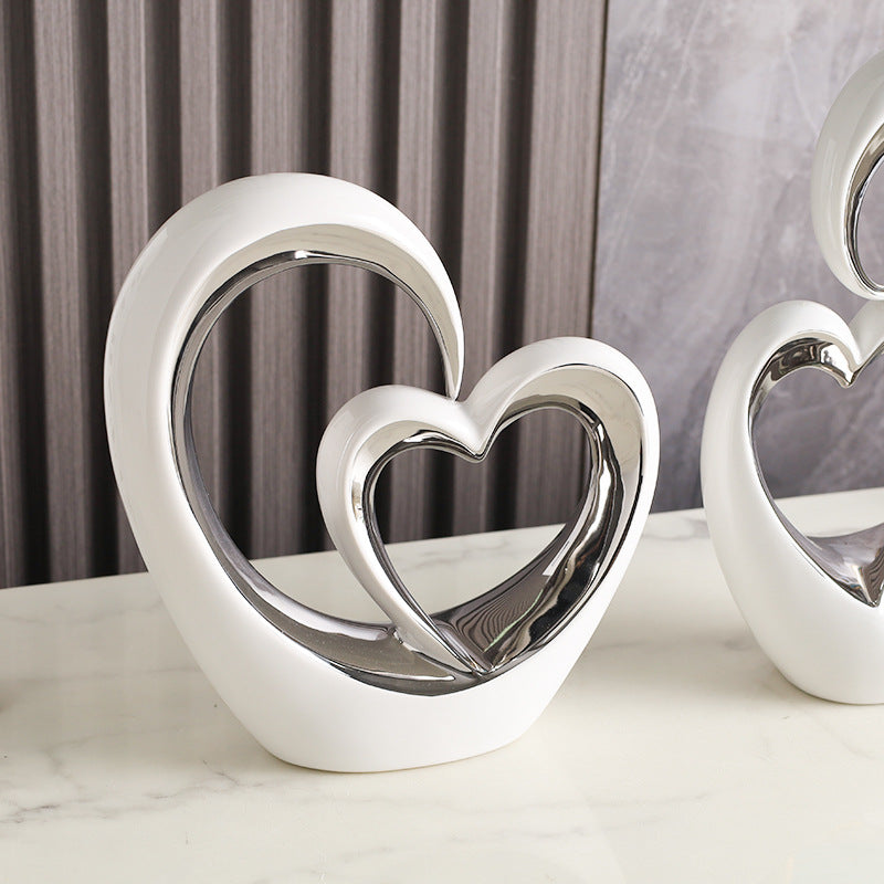 Modern Creative Heart-to-Heart Gold or Silver Statue Decor for Home