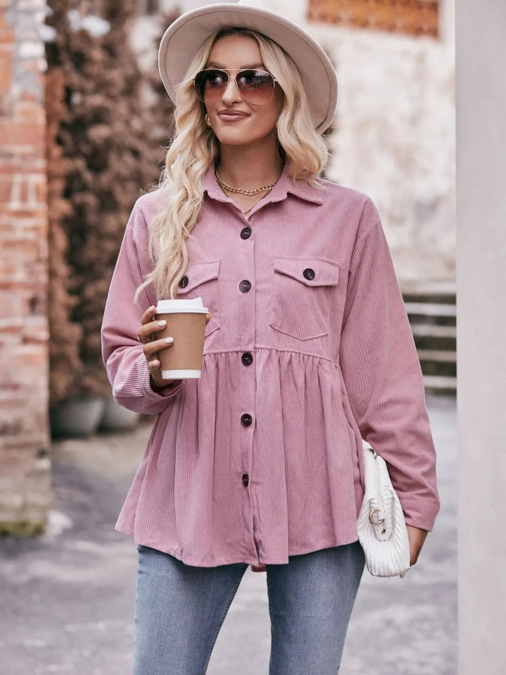 Mandy Autumn Collared Neck Loose Fit Button Down Top