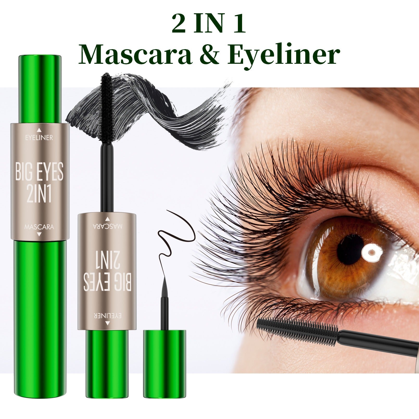 Double-Ended Mascara and Eyeliner, Long and Thick, Natural and Smooth, No Smudge Eyeliner