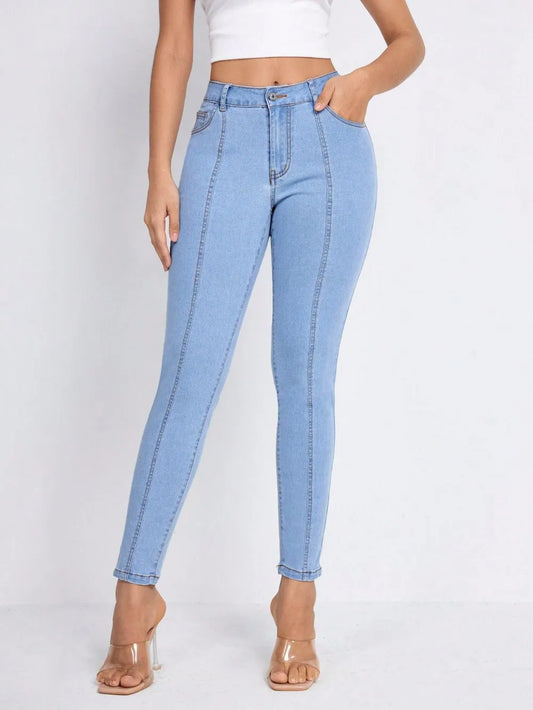Skinny Stripe Jeans with Pockets