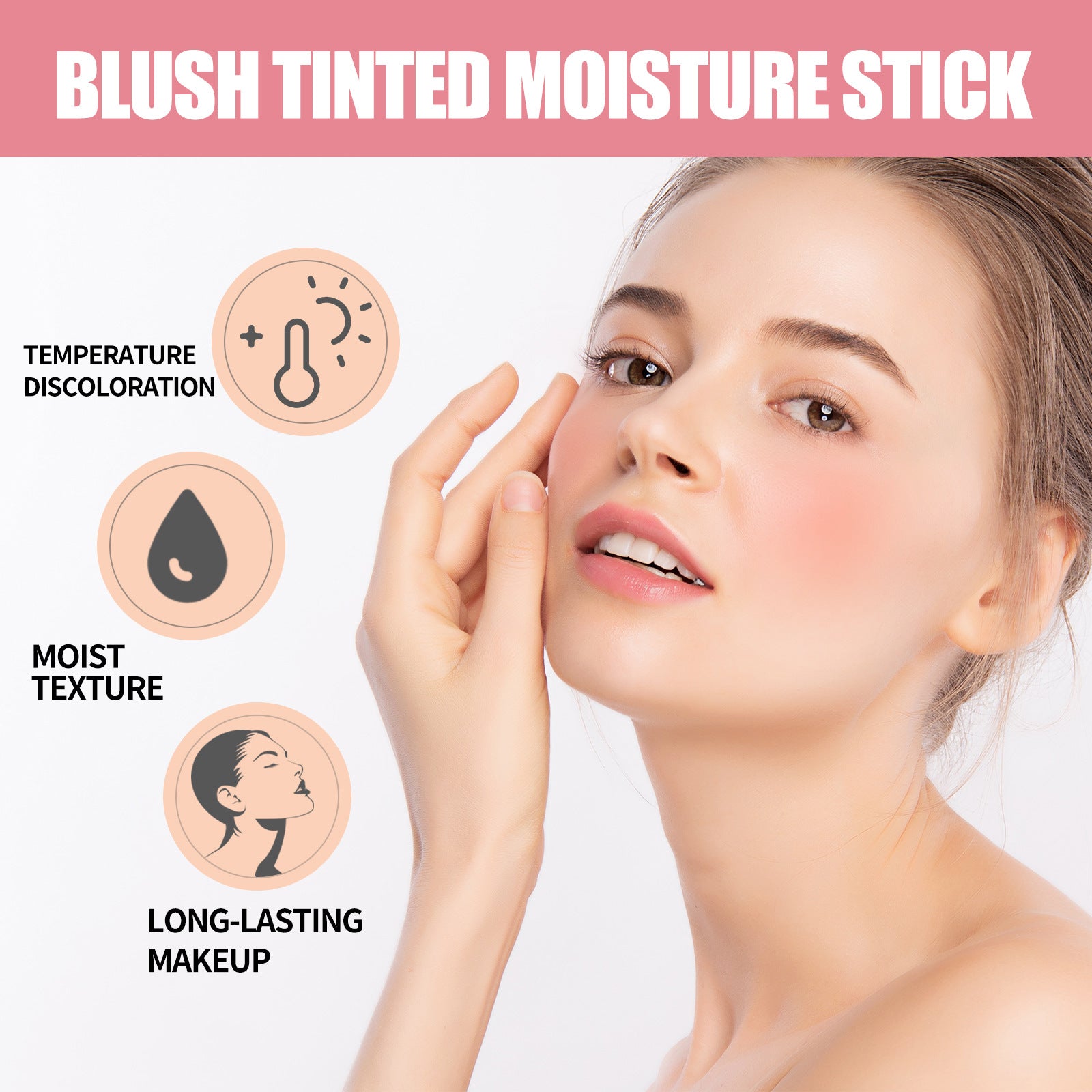 Blush Stick Brightening Solid Contouring Natural Nude Makeup Waterproof Lightweight Multi-Functional Blush Stick
