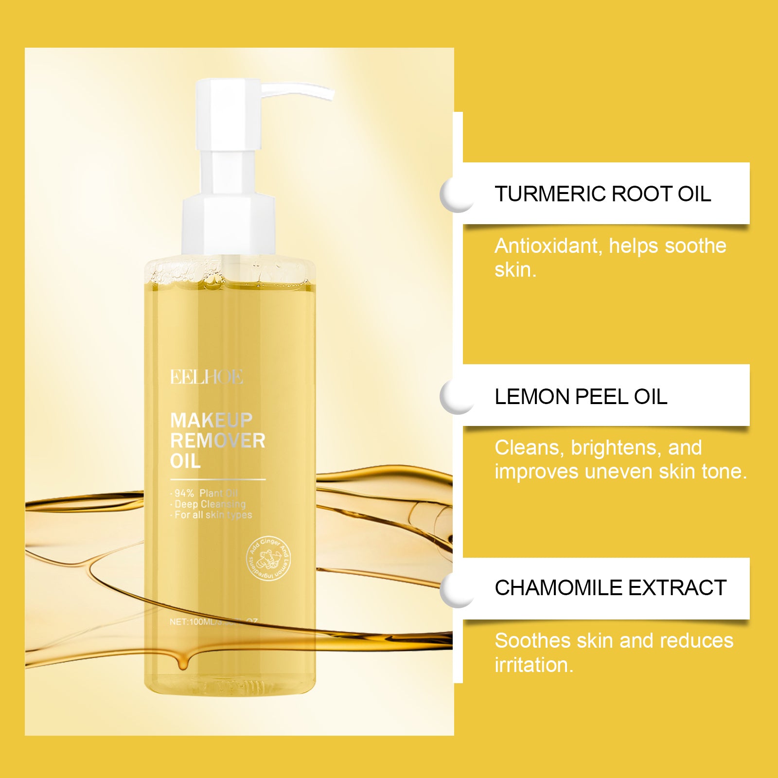 Ginger Lemon Cleansing Oil, Remove Makeup and Clean Pores Gentle, Refreshing Cleansing Oil