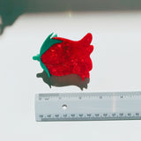 Small Hair Clip | Red Rosebud | Claw Clip in Velvet