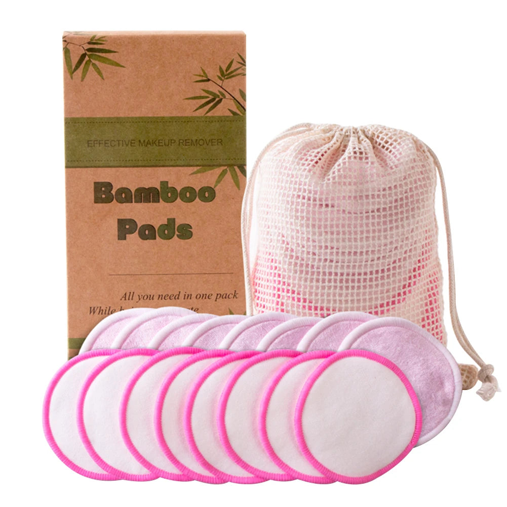 Round Reusable Cotton Pads Reusable Cleansing Makeup Pads 16pcs Washable Facial Make Up Remover Wipe Pads