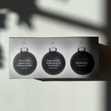 Existentialist Holiday Glass Mini Ornaments Set in Black