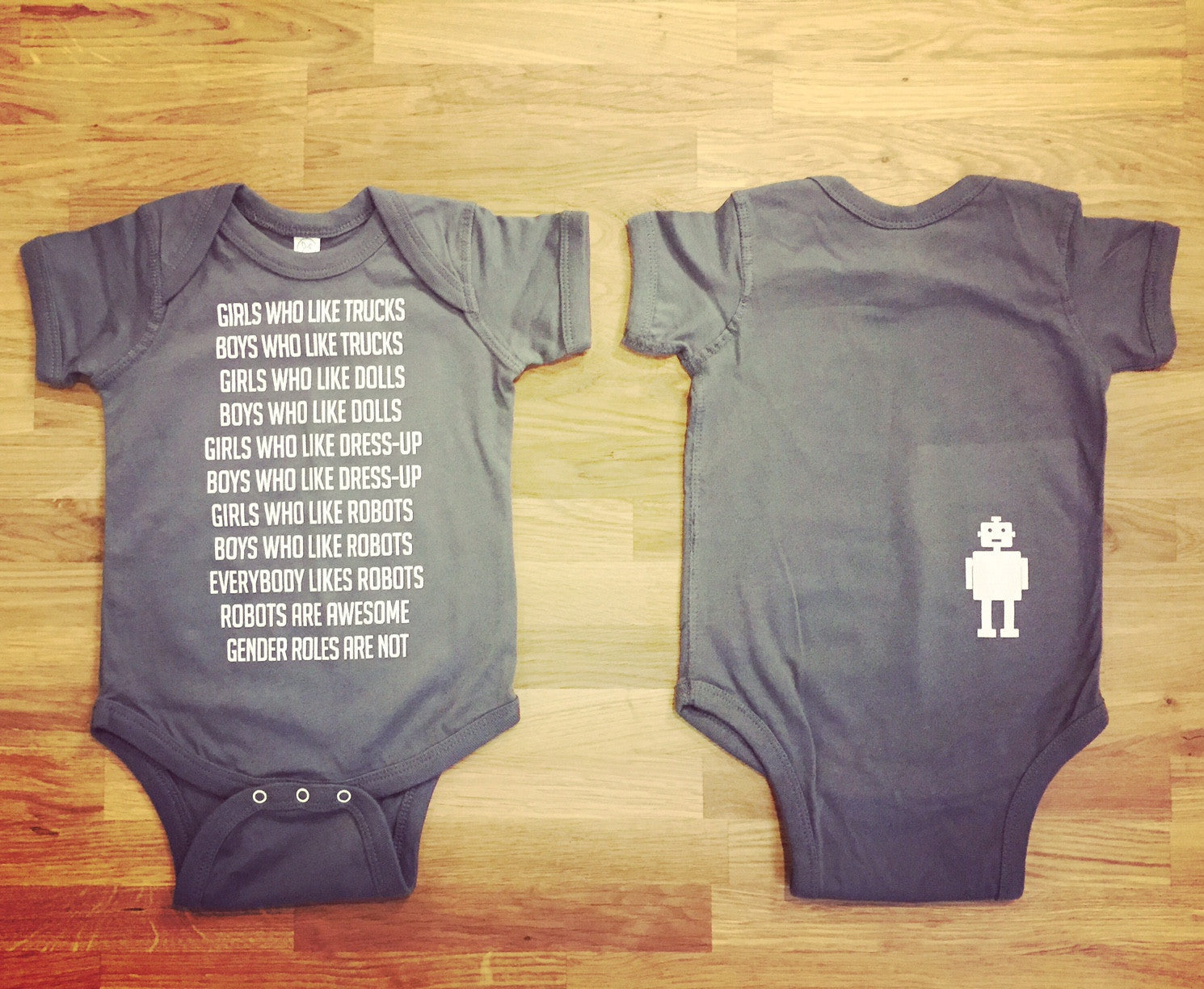 Robot Gender Roles Feminist Baby Bodysuit in Gray