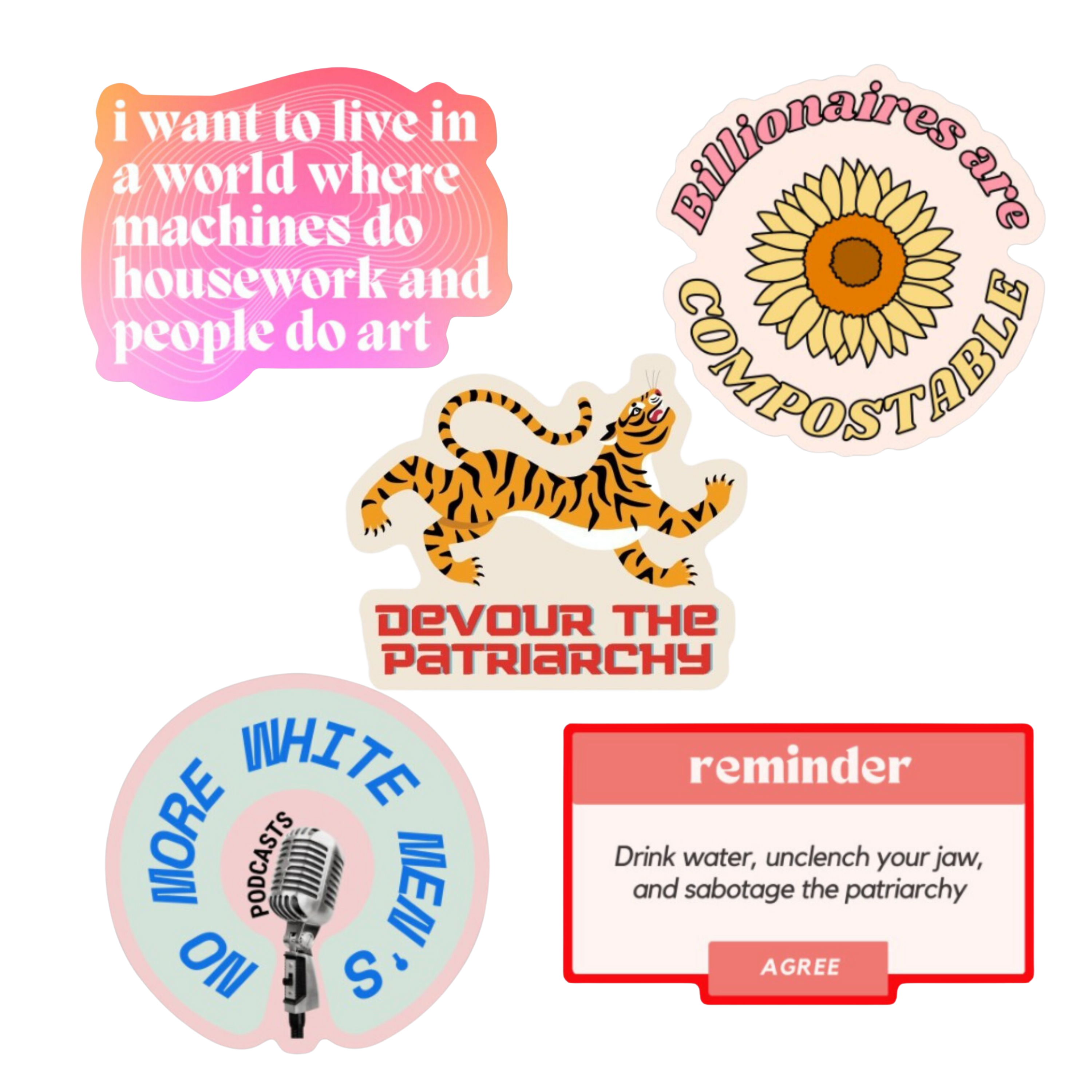 Snarky Feminist Vinyl Stickers | Weatherproof Water Bottle Decals | 5