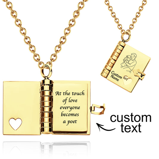 Personalized Little Book Necklace – A Letter to My Daughter/Mom/Friend in a Locket, Adjustable Pendant with Message Inside