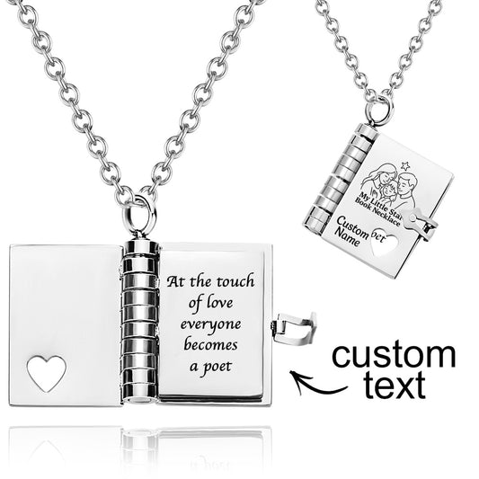 Personalized Little Book Necklace – A Letter to My Daughter/Mom/Friend in a Locket, Adjustable Pendant with Message Inside