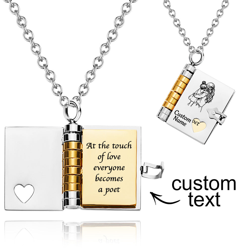Personalized Little Book Necklace – A Letter to My Daughter/Mom/Friend in a Locket, Adjustable Pendant with Message Inside