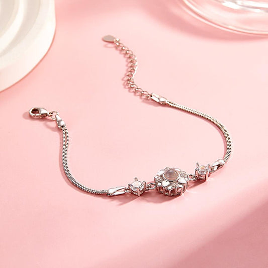 Silver flower bracelet with photo projection, a romantic gift for her.