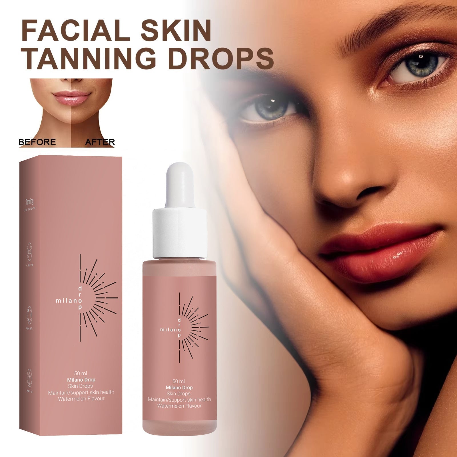 Tanning Serum Drops for Face Body Self Tanning Drink Serum Watermelon Flavor [Milano Drops] BoGo Special!