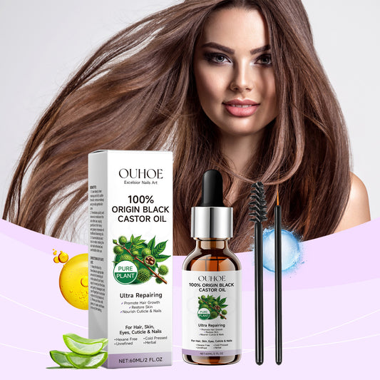 Black Castor Oil Serum with Brushes, Eyebrows, Eyelashes, Soft Shine Multi-Effect Natural Hair Care Essential Oil